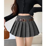 ブラック | ベルト付きチェックプリーツミニスカート スカート ミニスカート | kirakiraShop