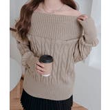 モカ | オフショルダーケーブルニットトップス トップス ニット | kirakiraShop 