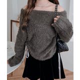 チャコール | シャギーオフショルダーリボンニットトップス トップス ニット | kirakiraShop 