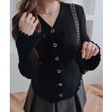 リボン付きVネックリブニットカーディガン トップス ニット | kirakiraShop  | 詳細画像2 