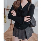 リボン付きVネックリブニットカーディガン トップス ニット | kirakiraShop  | 詳細画像3 