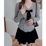 リボン付きVネックリブニットカーディガン トップス ニット | kirakiraShop  | 詳細画像23 