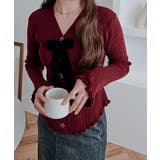 リボン付きVネックリブニットカーディガン トップス ニット | kirakiraShop  | 詳細画像26 