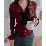 リボン付きVネックリブニットカーディガン トップス ニット | kirakiraShop  | 詳細画像31 