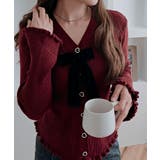 リボン付きVネックリブニットカーディガン トップス ニット | kirakiraShop  | 詳細画像32 