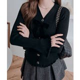 リボン付きVネックリブニットカーディガン トップス ニット | kirakiraShop  | 詳細画像10 