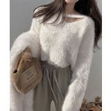 ホワイト | シャギーVネッククロップドニットトップス トップス ニット | kirakiraShop 