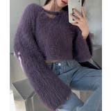 パープル | シャギーVネッククロップドニットトップス トップス ニット | kirakiraShop 