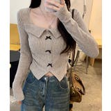 ベージュ | リボン襟リブカットソートップス トップス カットソー | kirakiraShop 