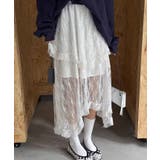 ホワイト | レースティアードアシンメトリースカート スカート レーススカート | kirakiraShop 
