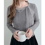 チャコール | チュールリボンリブフレアスリーブニットトップス トップス ニット | kirakiraShop 