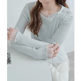 ブルー | チュールリボンリブフレアスリーブニットトップス トップス ニット | kirakiraShop 