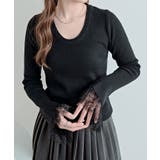 ブラック | レースフレアスリーブリブニットトップス トップス ニット | kirakiraShop 