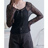ブラック | リボン付きレースシアートップス トップス レーストップス | kirakiraShop