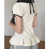 ドット柄×裾フリルペプラムトップス 半袖トップス カットソー | kirakiraShop  | 詳細画像8 