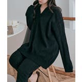 ブラック | オーバーサイズVネックリブニット トップス ニット | kirakiraShop