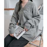チャコール | オーバーサイズVネックリブニット トップス ニット | kirakiraShop