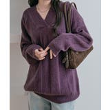 パープル | オーバーサイズVネックリブニット トップス ニット | kirakiraShop