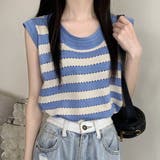 ブルー | 【SHOPLIST限定】ノースリーブニットトップス トップス ライトニット | kirakiraShop 