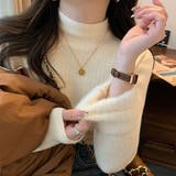 アイボリー | 裏起毛ハイネックミックスリブニット トップス 裏起毛ニット | kirakiraShop