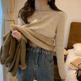 ベージュ | 裏起毛ハイネックミックスリブニット トップス 裏起毛ニット | kirakiraShop