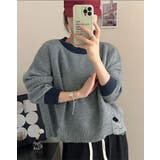 【SHOPLIST限定】裾ダメージ配色クルーネックニット ニット ダメージ | kirakiraShop  | 詳細画像5 