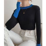 ブラック | 指穴バイカラーリブニット トップス リブ | kirakiraShop 
