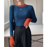 ブルー | 指穴バイカラーリブニット トップス リブ | kirakiraShop 