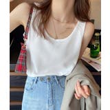 ホワイト | コットンワッフルUネックタンクトップ 7色 トップス | kirakiraShop 