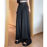 ブラック | ウエストリボンサテンワイドパンツ 4サイズ リラックス | kirakiraShop