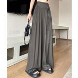 チャコール | ウエストリボンサテンワイドパンツ 4サイズ リラックス | kirakiraShop