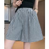 ブラック | ギンガムチェックAラインショートパンツ ボトムス パンツ | kirakiraShop