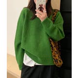 グリーン | レザーパッチラグランスリーブニット トップス ニット | kirakiraShop 