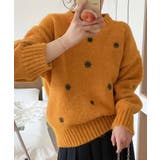 オレンジ | 【SHOPLIST限定】フラワー刺繍クルーネックニットプルオーバー トップス ニ… | kirakiraShop