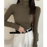 ダークグレー | サムホール付きタートルネックニットトップス トップス リブニット | kirakiraShop 