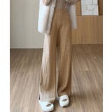 ベージュ | サイドスリットリブニットパンツ ボトムス リブニット | kirakiraShop