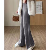 チャコール | サイドスリットリブニットパンツ ボトムス リブニット | kirakiraShop