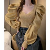 ベージュ | ボリュームショルダードッキングトップス シャツ ニット | kirakiraShop