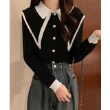 ビッグカラー配色ニットブラウス カーディガン 羽織り | kirakiraShop  | 詳細画像2 