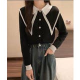 ビッグカラー配色ニットブラウス カーディガン 羽織り | kirakiraShop  | 詳細画像3 