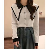 ビッグカラー配色ニットブラウス カーディガン 羽織り | kirakiraShop  | 詳細画像7 