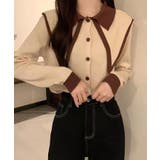 ビッグカラー配色ニットブラウス カーディガン 羽織り | kirakiraShop  | 詳細画像9 