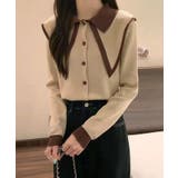 ビッグカラー配色ニットブラウス カーディガン 羽織り | kirakiraShop  | 詳細画像10 