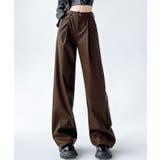 ダークブラウン | フェイクレザーストレートワイドレッグパンツ 3サイズ ボトムス | kirakiraShop 
