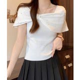 オフショルリボンパール半袖ニット 2色 トップス | kirakiraShop  | 詳細画像17 