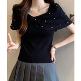 オフショルリボンパール半袖ニット 2色 トップス | kirakiraShop  | 詳細画像4 