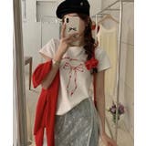 リボンプリントTシャツ トップス フィット | kirakiraShop  | 詳細画像11 