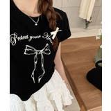 リボンプリントTシャツ トップス フィット | kirakiraShop  | 詳細画像7 