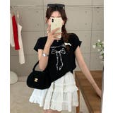 リボンプリントTシャツ トップス フィット | kirakiraShop  | 詳細画像10 