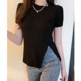 ブラック | サイドスリット半袖Tシャツ トップス 白T | kirakiraShop 